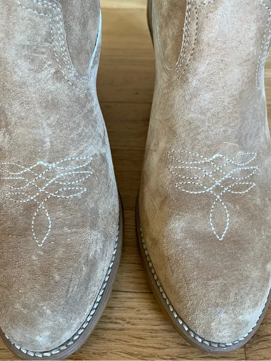 Vintage 70's Women's 11 Wolverine Boho Flower Design Suede Leather Cowboy Boots - Picture 14 of 16